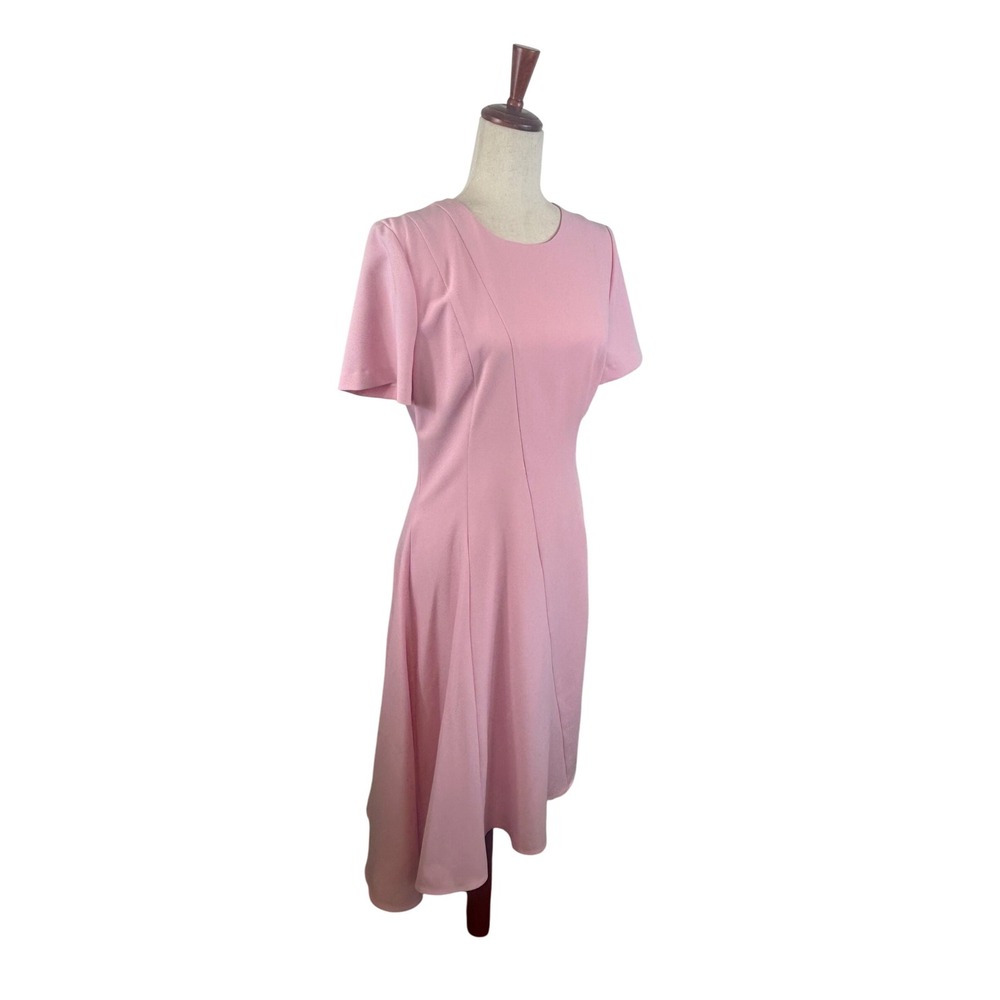 Black Halo Olcay Dress Women's Size 10 Pink Asymmetric Hem Short Sleeve Cocktail